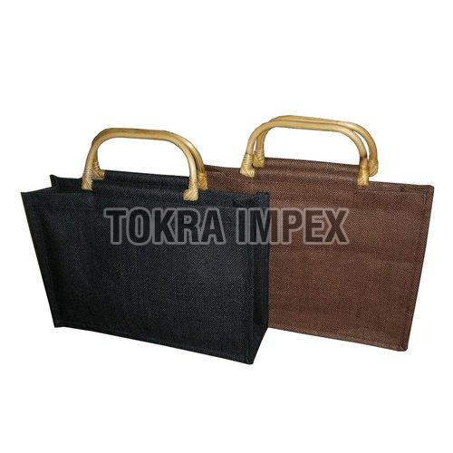 Wooden D Shape Cane Handle Jute Shopping Bag