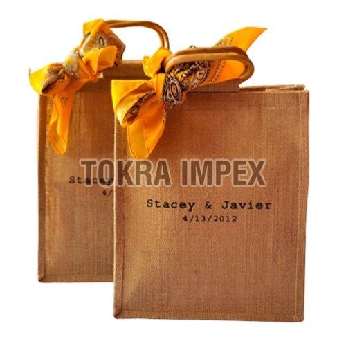 Wooden Oval Shape Cane Handle Jute Wedding Bag