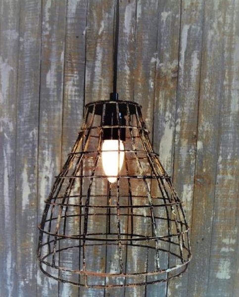 Distress Mud Finish Conical Wire Pendant Lamp