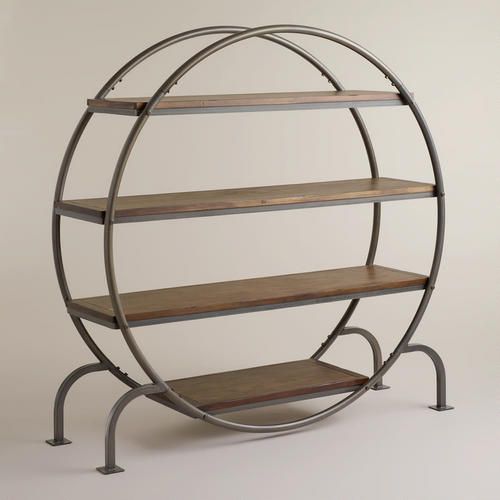 Round Wood and Metal Bookcase
