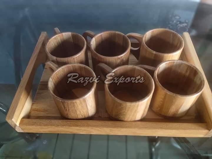 Wooden Cup and Tray Set