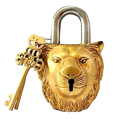Brass Padlock - Lock with Keys - Working Functional - Brass Made - Type  (Lion - Brass Finish)
