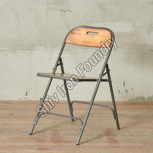 Iron Folding Chair with Wooden Seat