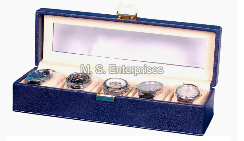Hard Craft Watch Box Transparent Organizer PU Leather for 5 Watch Slots