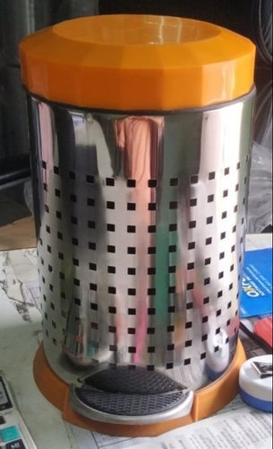 Stainless Steel Perforated Orange Dome Lid Dustbin