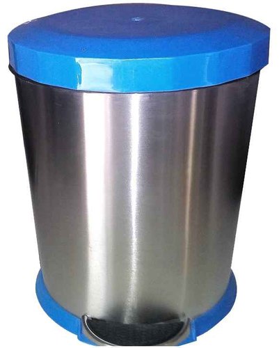 Stainless Steel Plain Blue Plastic Lid Dustbin