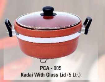 5 Ltr Terracotta Round Kadai With Glass Lid