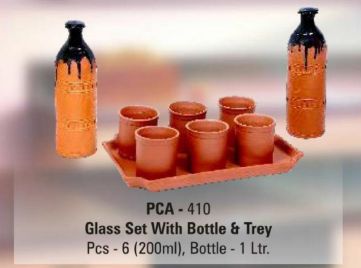 Terracotta Glass With Bottle & Tray Set