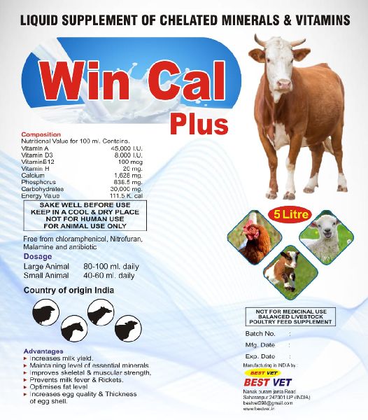 Win Cal Plus (liquid Calcium) Animal Feed Supplement Manufacturer Exporter  from Saharanpur India