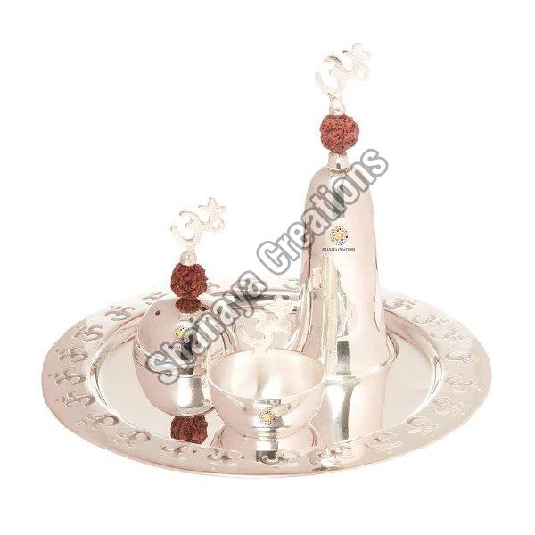 Brass Silver Pooja Thali Set