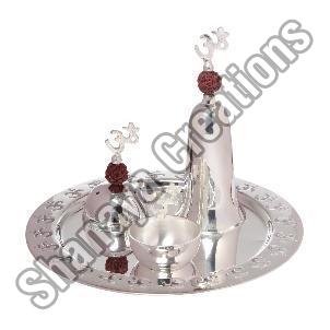Silver Polished Brass Pooja Thali Set
