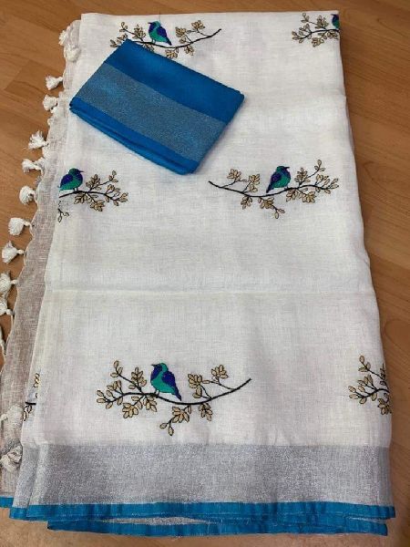 Cotton Slub Embroidery Sarees