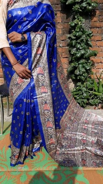 Handloom Madhubani Print Ghicha Pure Silk Saree