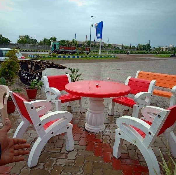 Red Cement Table Chair Set