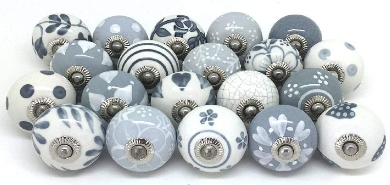 Grey and White Ceramic Knob