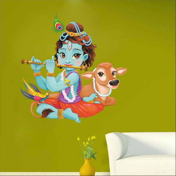 Lord Krishna Flute Playing With Cow Custom Wall Sticker Manufacturer  Supplier in Delhi India