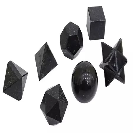 Black Tourmaline 7 Stones Sacred Geometry Set