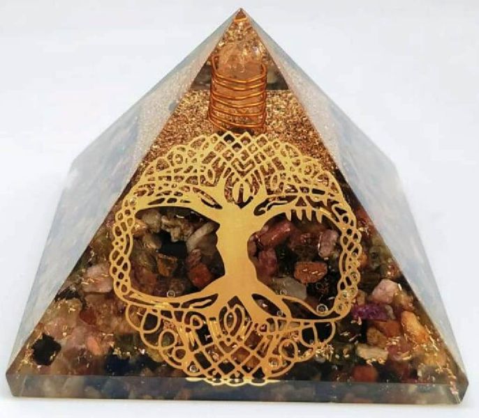 Orgonite Multi Tourmaline Pyramid with Tree Logo