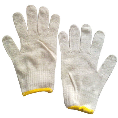 White Plain Cotton Knitted Safety Gloves