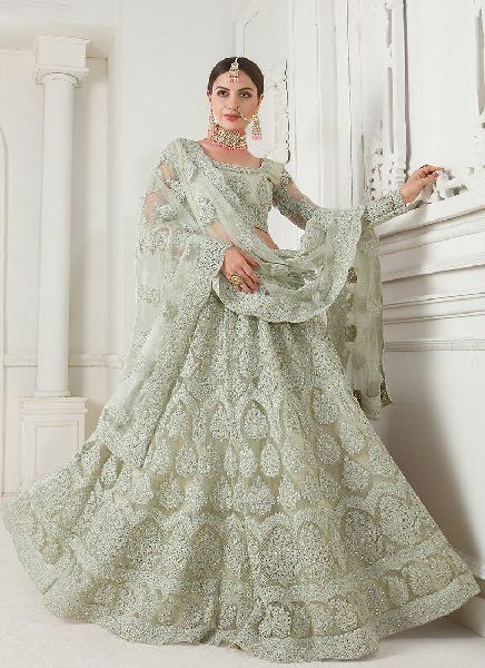 Shop Light Green Art Silk Embroidered A Line Lehenga Wedding Wear Online at  Best Price | Cbazaar