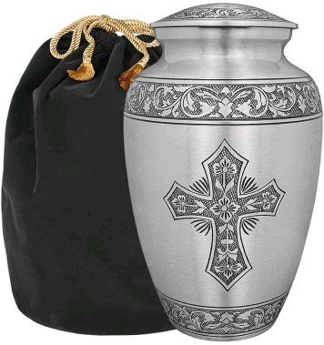 ALUMINIUM ADULT CREMATION URN WITH PEWTER PLATED