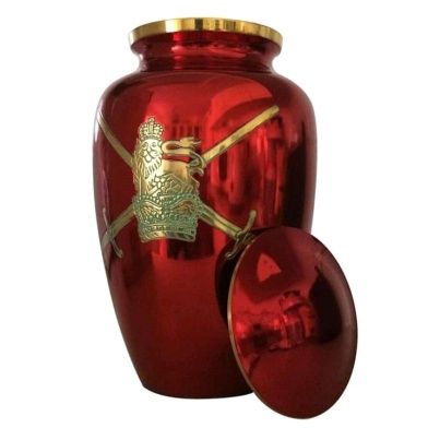 BRASS ADULT CLASSIC TASTY HANDMADE FURNEAL CREMATION URN LOIN FIGURE WITH  GLOSSY RED