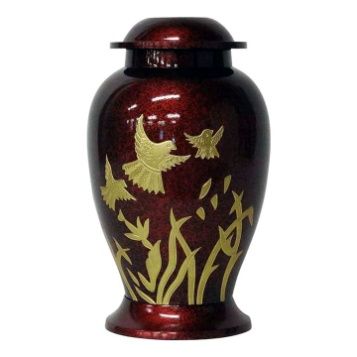 BRASS ADULT CREMATION URN WITH MAHROON COLOR