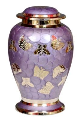 BRASS ADULT TASTY HANDMADE FURNEAL CREMATION URN BUTTERFLY WITH PURPLE GLOSSY