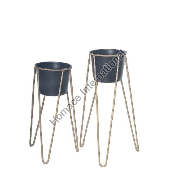 BLACK AND GOLD FLOOR IRON POT STAND FOR OFFICE AND HOME