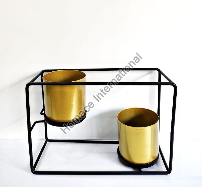 BLACK AND GOLD INDOOR IRON STAND PLANTER