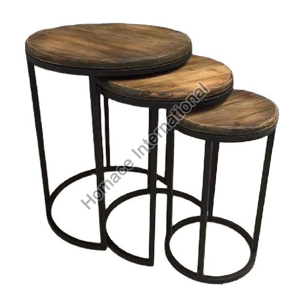 MANGO WOOD TOP SIDE TABLES SET OF THREE FOR HOME DECOR