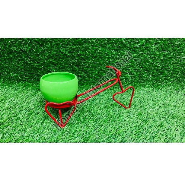 RED POWDER COATED IRON RIKSHAW PLANTER FOR HOME AND OFFICE