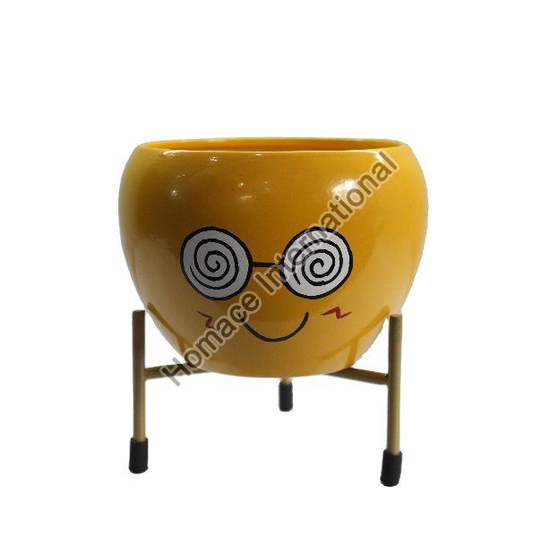 Yellow Smiley Planter with Stand