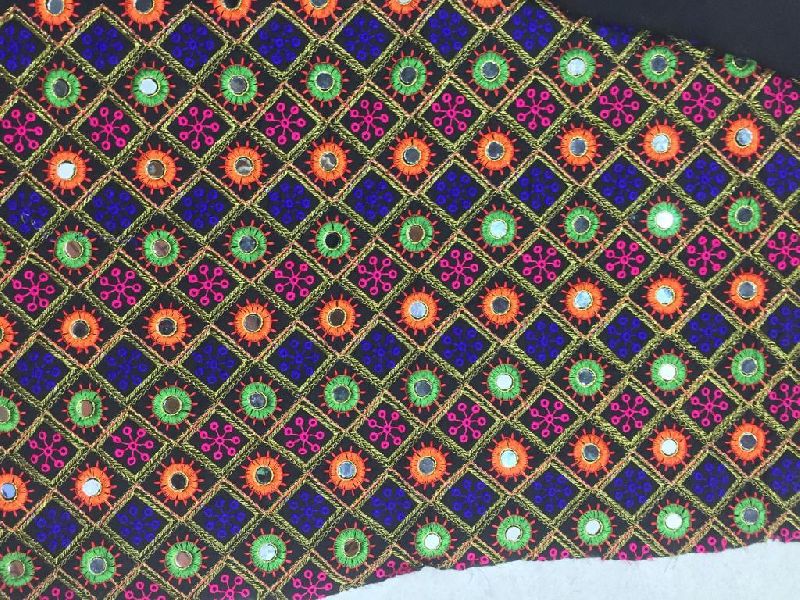 Embroidery Mirror Work Silk Fabric 03
