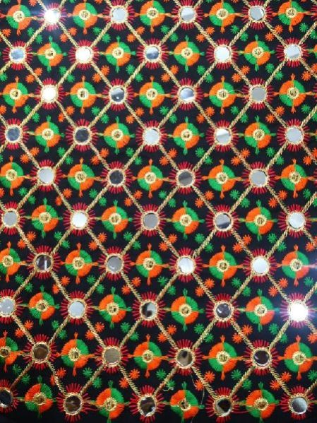 Embroidery Mirror Work Silk Fabric 04