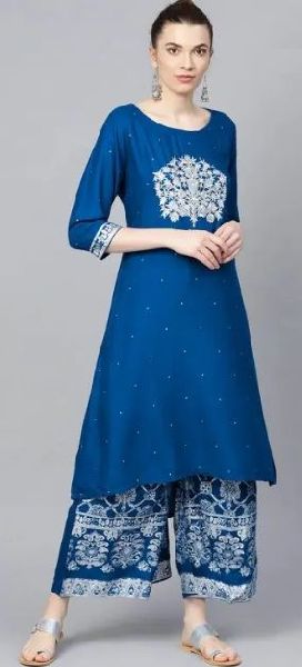 Blue Embroidered Kurti with Palazzo