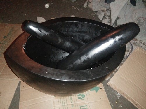 24 Inch Black Narmada Stone Boat Shape Kharal