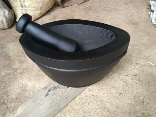 10 Inch Black Narmada Stone Boat Shape Khalbatta