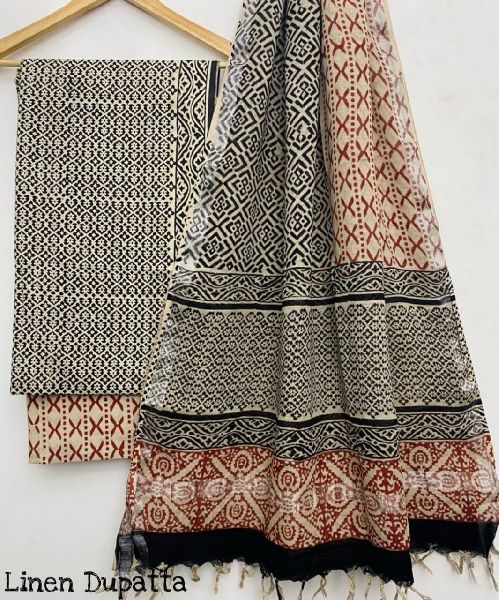 Cotton Suit Material With Linen Dupatta