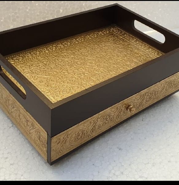 Decorative Wood and Metal Tray