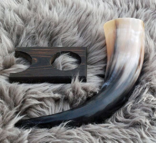 Drinking Horn With Wooden Stand