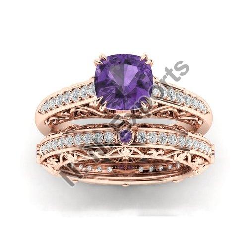 925 Sterling Silver Amethyst and Zircon Ring