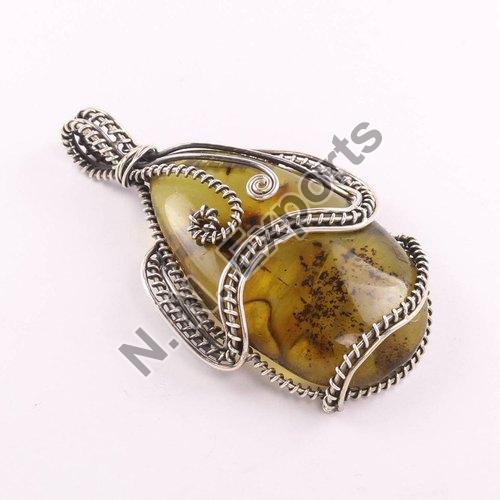 925 Sterling Silver Yellow Amber Pendant