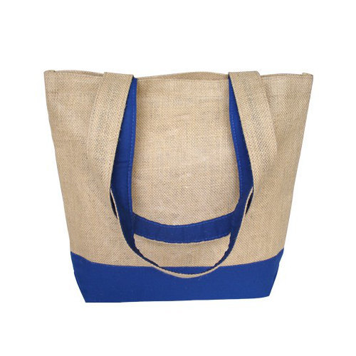 Blue and Natural Shoulder Shopping Jute Tote Bag