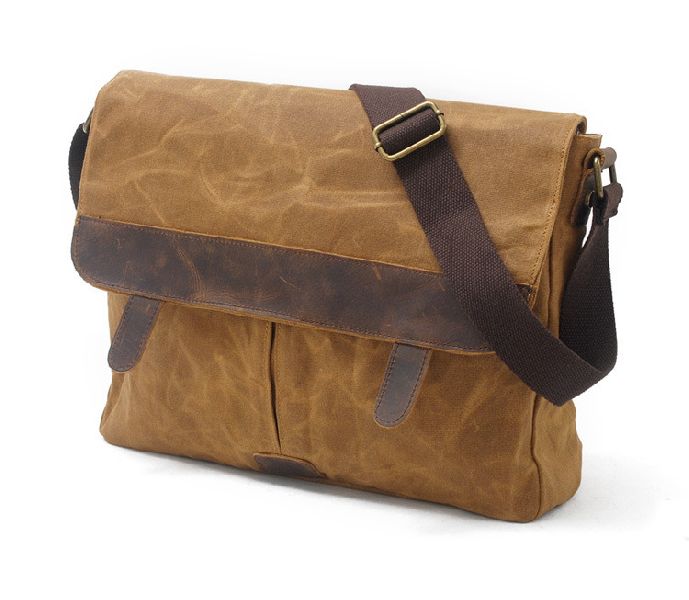 Brown Waxed Canvas Messenger Bag with Long Strap