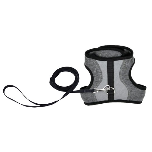 Grey and White Adjustable Cat Harness with Leash