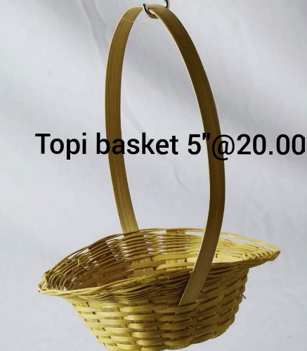 5 Inch Bamboo Topi Basket with Handle
