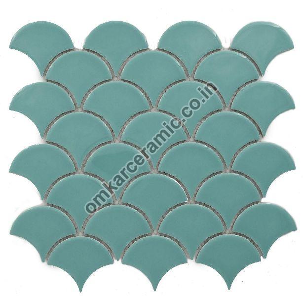 Fish Scale Glossy Aqua Green Mosaic Tiles