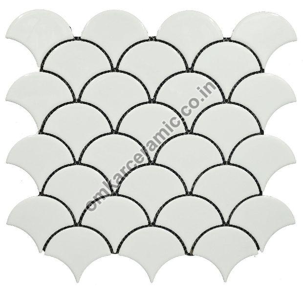 Fish Scale Glossy White Mosaic Tiles