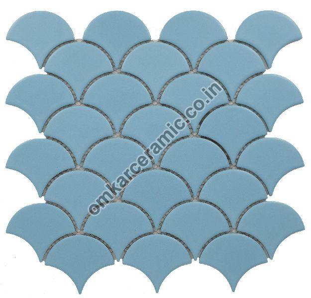 Fish Scale Matt Teal Blue Mosaic Tiles